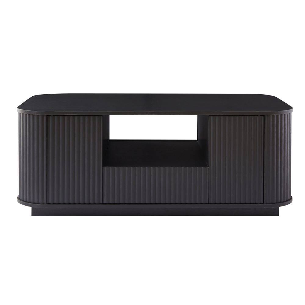 Modern Black Oval Wood Coffee Table with Storage Drawers, Outdoor-Inspired Contour Design for Living Room or Office price history on PriceWatchPro