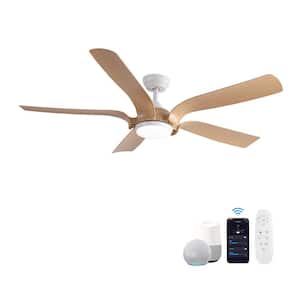 Tuya 56 in. Farmhouse Integrated LED Indoor/Outdoor White Smart Ceiling Fan with Light Kit, Remote Control and DC Motor