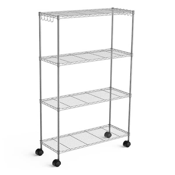 ZACHVO 4-Tiers Steel Adjustable Garage Storage Shelving Unit in Chrome (35 in. W x 57 in. H x 14 in. D)