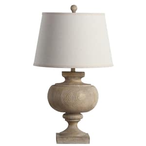 Prescott 31 in. Wood Finish Curved Table Lamp with Off-White Shade
