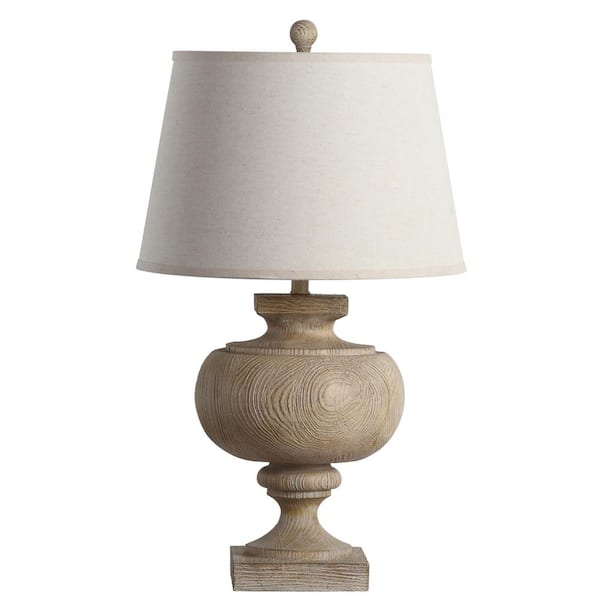 SAFAVIEH Prescott 31 in. Wood Finish Curved Table Lamp with Off-White Shade