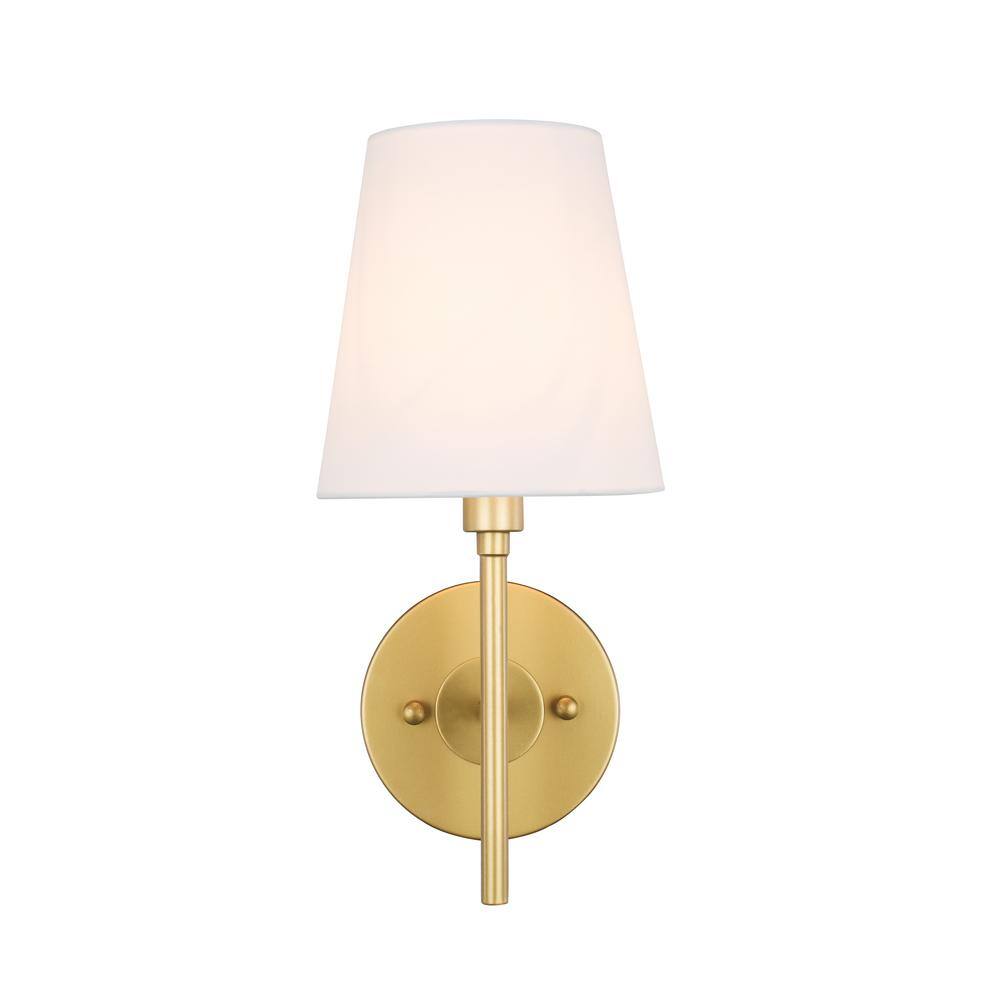 Timeless Home Cecilia 6 in. W x 12.1 in. H 1-Light Brass amd White Shade Wa