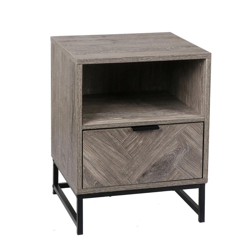 Anmytek Wood Nightstand Gray Bedside Farmhouse Sofa End Table with