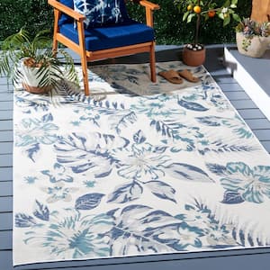 Sunrise Ivory/Blue Gray 4 ft. x 6 ft. Oversized Floral Reversible Indoor/Outdoor Area Rug