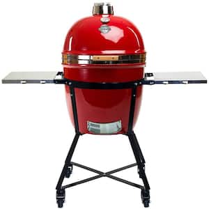 18 in. Infinity X2 Kamado Charcoal Grill Blazing Red with Patented Stack and Rack System, Cart, Side Shelves
