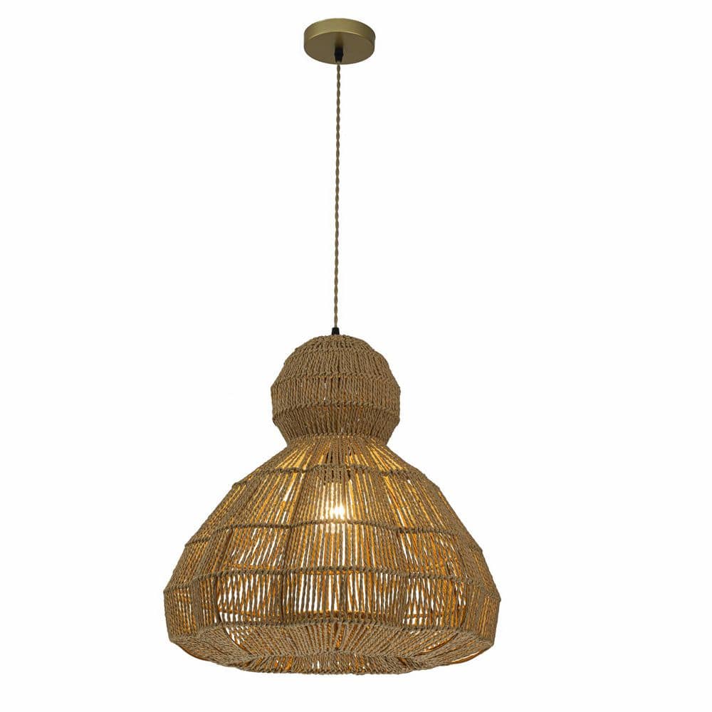 Ciel 60 Watt 20 in. 1-Light Gold Coastal Boho Scalloped Pendant Light for Foyer with Brown Woven Shade price history on PriceWatchPro