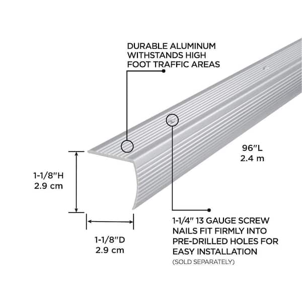 1-1/8"X1-1/8"X 36" SILVER ALUMINUM STAIR EDGING W/SCREW NAILS