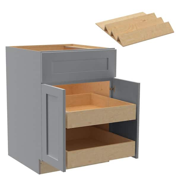 Home Decorators Collection Newport 24 in. W x 24 in. D x 34.5 in. H Assembled Plywood Base Kitchen Cabinet in Pearl Gray with 2ROT Spice Soft Close