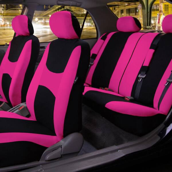 Fh Group Light And Breezy Fabric 21 In X 2 Full Set Seat Covers With Steering Wheel Cover 4 Belt Pads Dmfb030pnk115cm - Seat Covers And Steering Wheel Cover