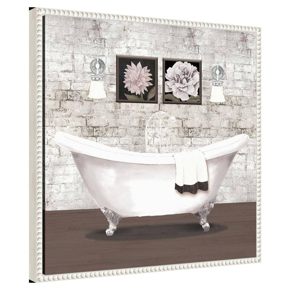 22"x22" Brick Bath I White Canvas Wall Art with Beaded Frame