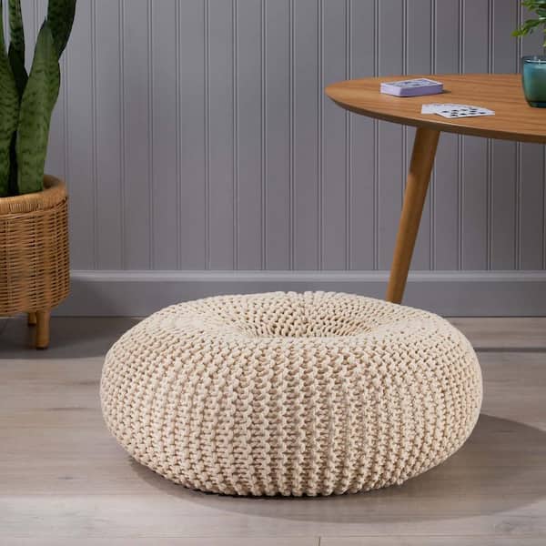 Unbranded Cotton Knitted Donut Pouf Pouf Ottoman Round Foot Rest Pouf Floor Soft Pouf Beige 62657.00BGEYF