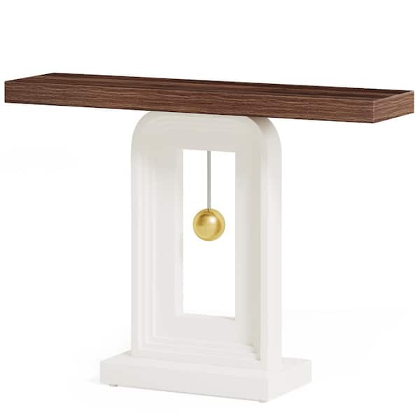 BYBLIGHT Turrella 39 in. Brown&White Rectangle Wood Console Table ...