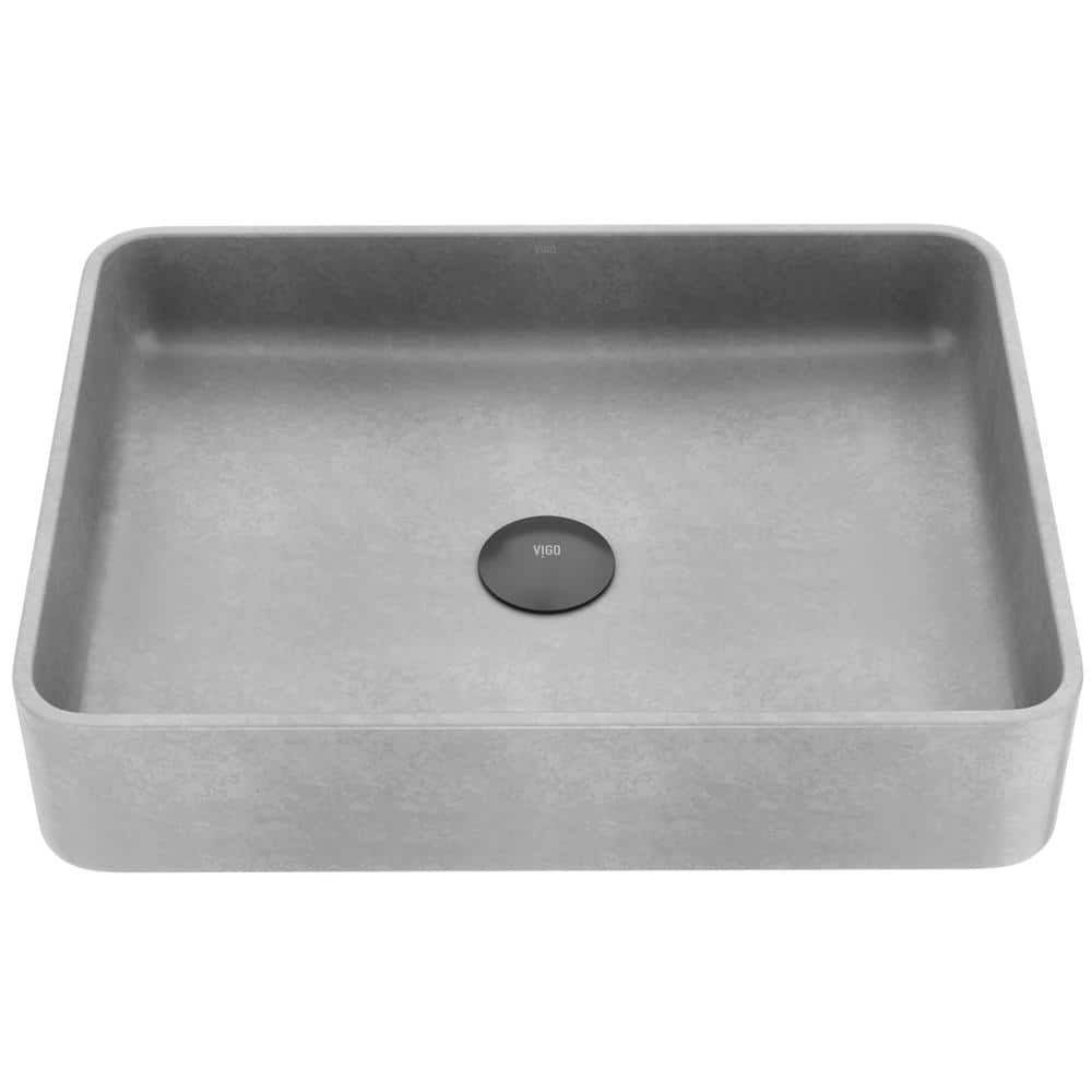 Gray Concrete Rectangular Vessel Bathroom Sink, 19" x 14"