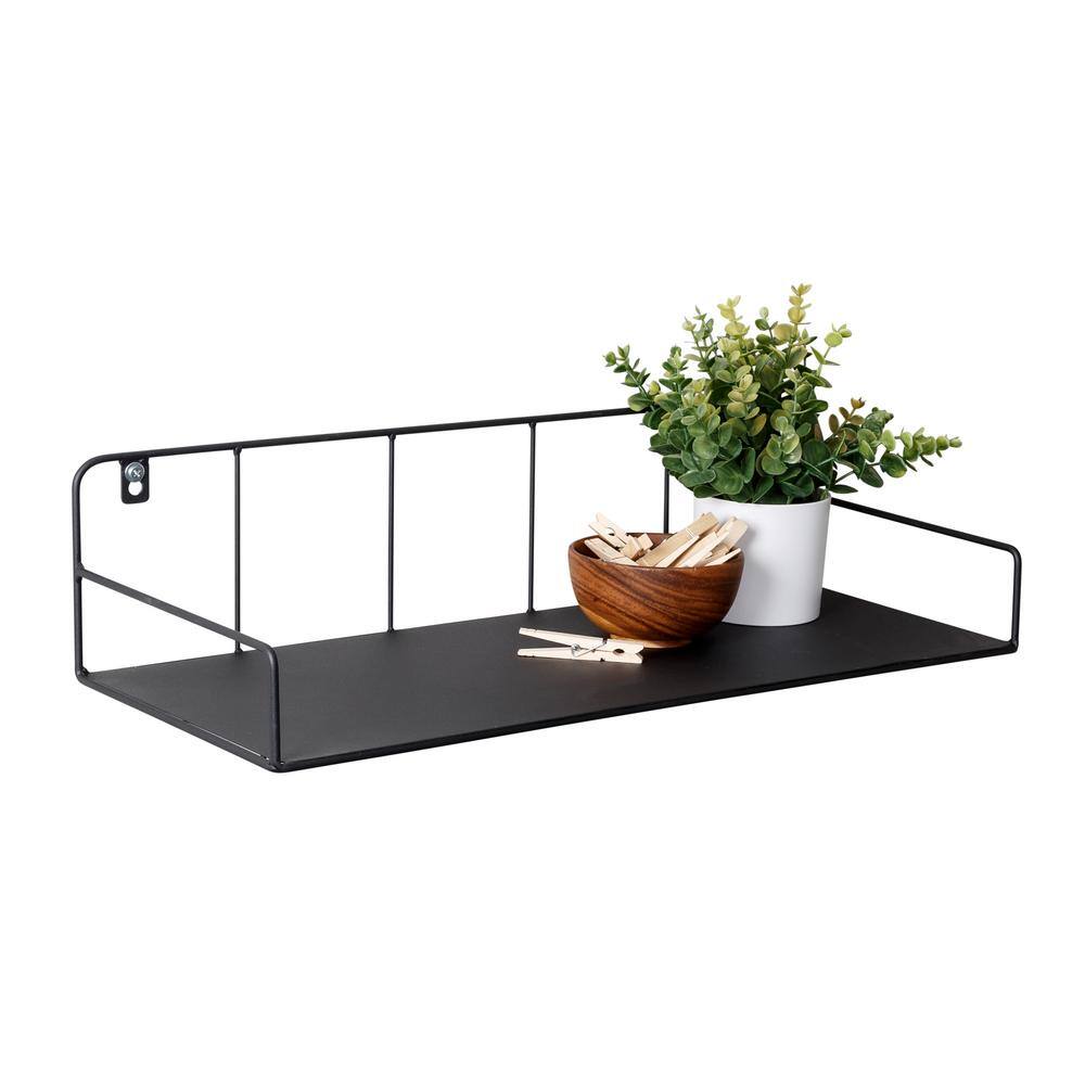 Curved Edge 24" Black Steel Floating Wall Shelf