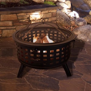 26 in. Steel Round Fire Pit with Spark Screen and Log Poker