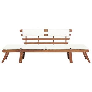 4-Person Brown Wood Outdoor Bench Garden Day Bed with White Cushions