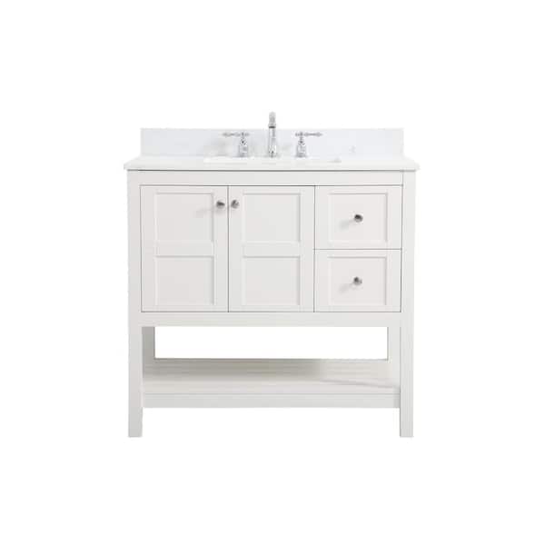 Unbranded Simply Living 36 in. W x 22 in. D x 34 in. H Bath Vanity in White with Calacatta White Engineered Marble Top