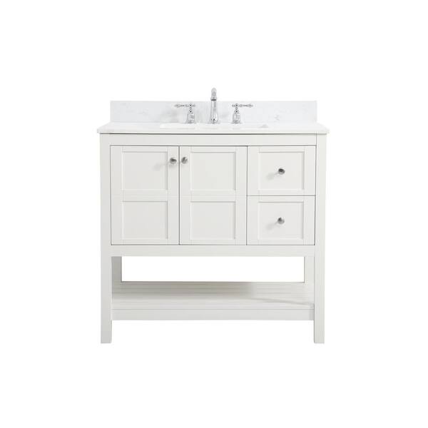 Unbranded Timeless Home 36 in. W Single Bath Vanity in White with Engineered Stone Vanity Top in White and Basin with Backsplash