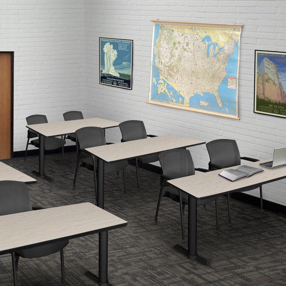 Cain 48 in. x 24 in. Maple T-Base Training Seminar Table Desk and 2 Knight Mesh Chairs