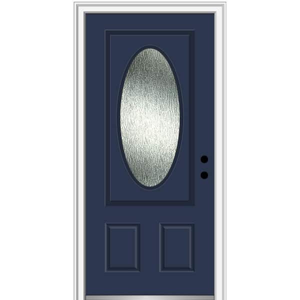 MMI Door 36 in. x 80 in. Left-Hand Inswing Rain Glass Naval Fiberglass Prehung Front Door on 4-9/16 in. Frame