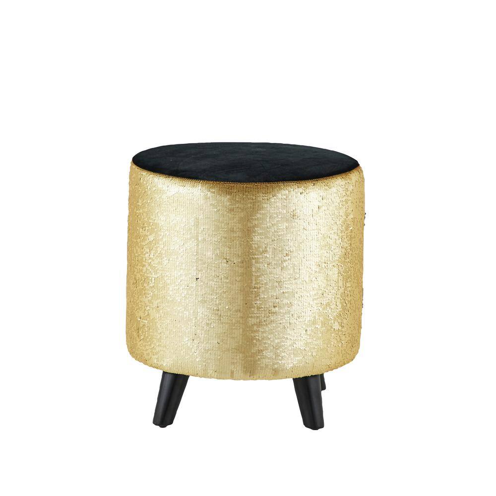 Elegant Gold and Black Sequined 18'' Round Contemporary Stool