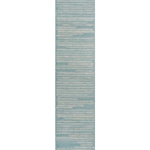 Khalil Modern Berber Stripe Turquoise/Cream 2 ft. x 8 ft. Runner Rug