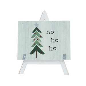 9.875 in. White Wood A Framed Ho Ho Ho Tabletop Christmas Sign with Holiday Tree