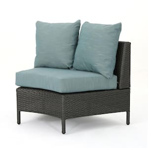 Adelina Gray 2-Piece Wicker Outdoor Loveseat with Teal Cushions
