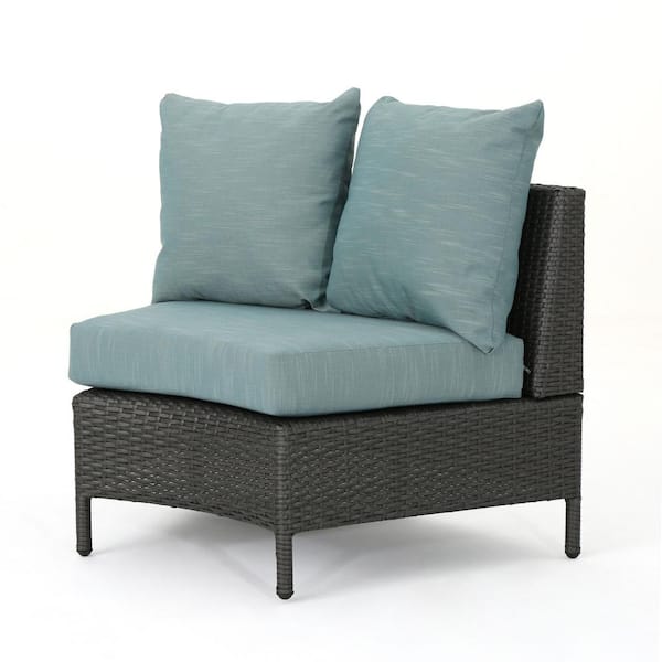 Noble House Adelina Gray 2-Piece Wicker Outdoor Loveseat with Teal Cushions