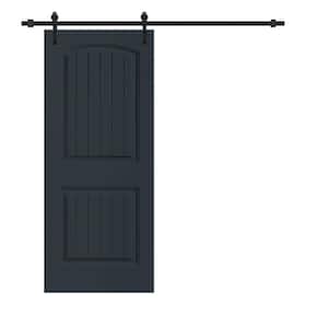 Elegant 30 in. x 80 in. Charcoal Gray Stained Composite MDF 2 Panel Camber Top Sliding Barn Door with Hardware Kit