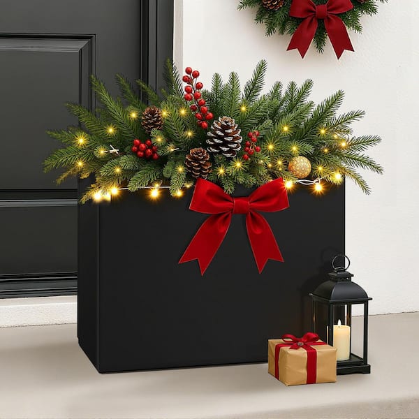 Tall 24 in. Metal Planter Box-Black Rectangle Outdoor Plant Pot