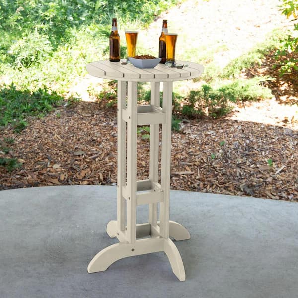 Highwood Whitewash 24 in. Recycled Plastic Round Bar Dining Table