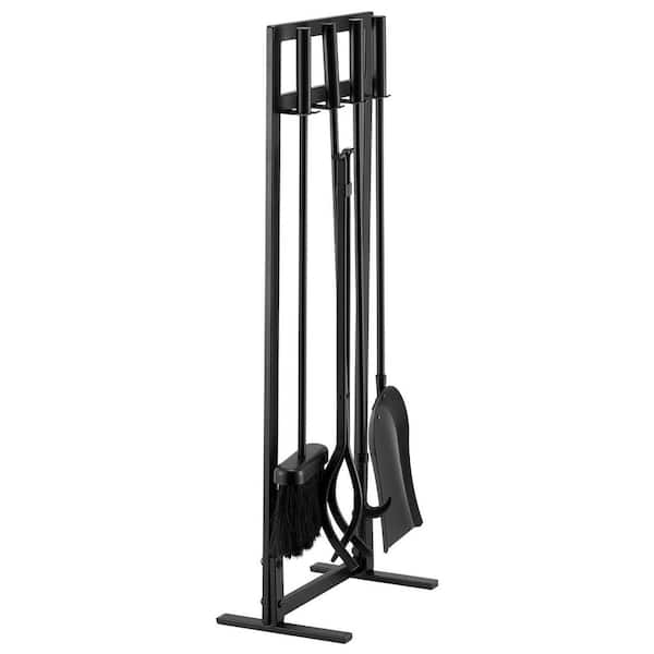 Fireplace Tool Set, 5 PCS Fire Tool Set and Holder with Square-Frame Stand, Fire Place Poker, Tongs, Ash Shovel, Brush