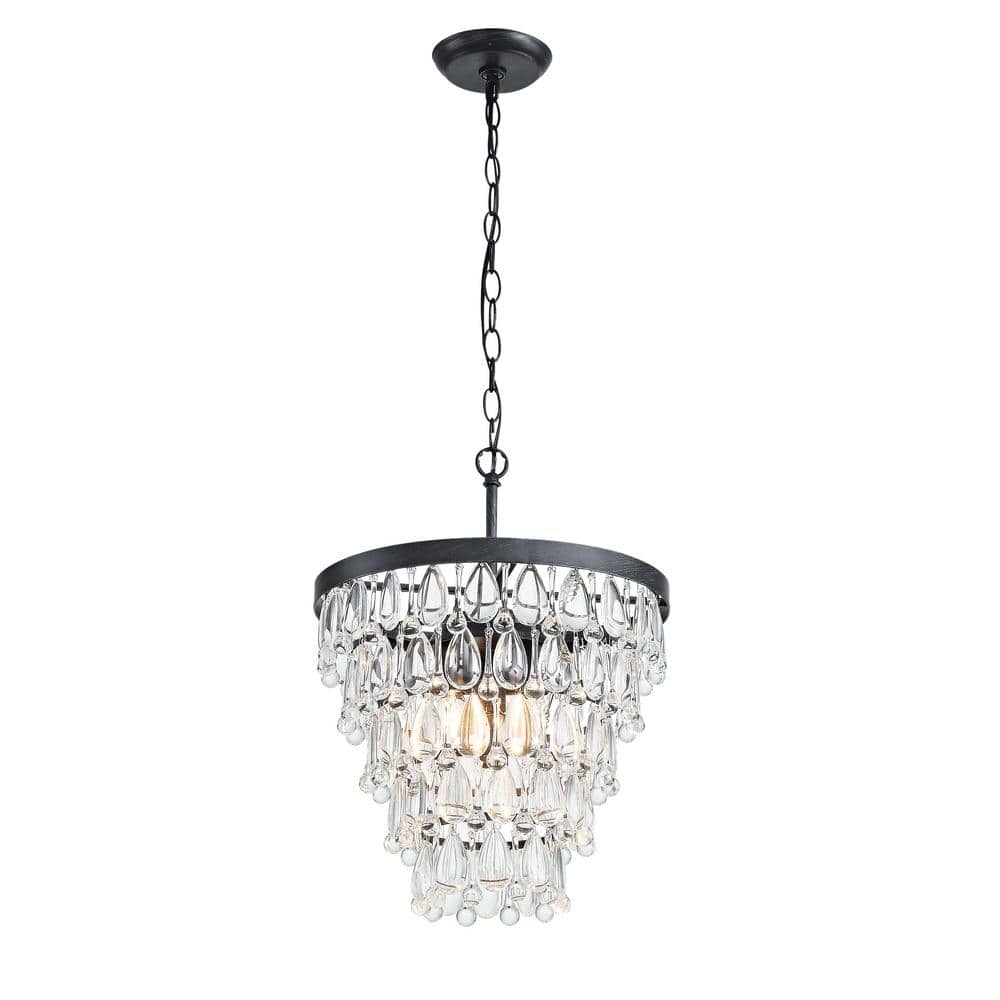 Jojospring Adela 4-Light Antique Black Crystal Teardrop