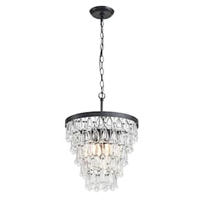 Adela 4-Light Antique Black Crystal Teardrop Round Chandelier