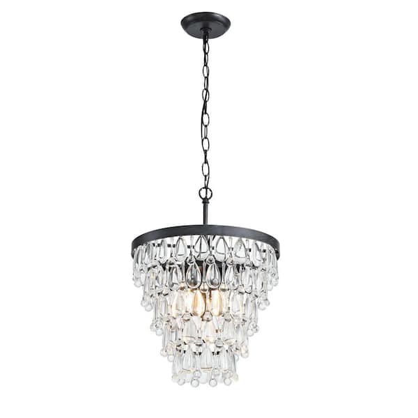 Jojospring Adela 4-Light Antique Black Crystal Teardrop Round Chandelier