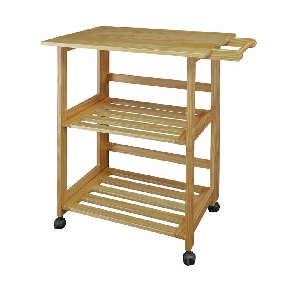 Trek Natural Pine Wood Folding Kitchen Cart with Storage