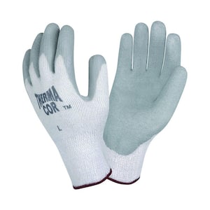 Large Therma-Cor Work Glove Gray Crinkle Latex Gray Thermal Terry Shell