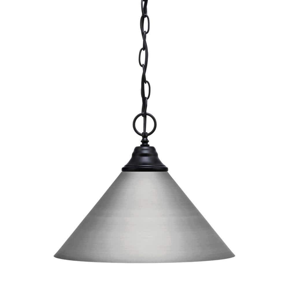 Kingston 100-Watt 1 Light Black Finish Shaded Pendant Light with 14 in. Bru