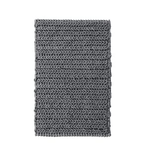 20 in. W. x 30 in. 100% Gray Cotton Chenille Chain Stitch Bathroom Rug with Non-Skid Backing