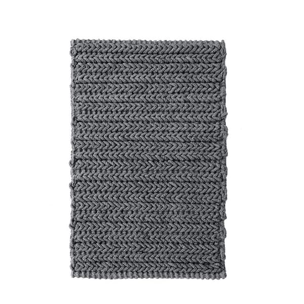 20 in. W. x 30 in. 100% Gray Cotton Chenille Chain Stitch Bathroom Rug with Non-Skid Backing