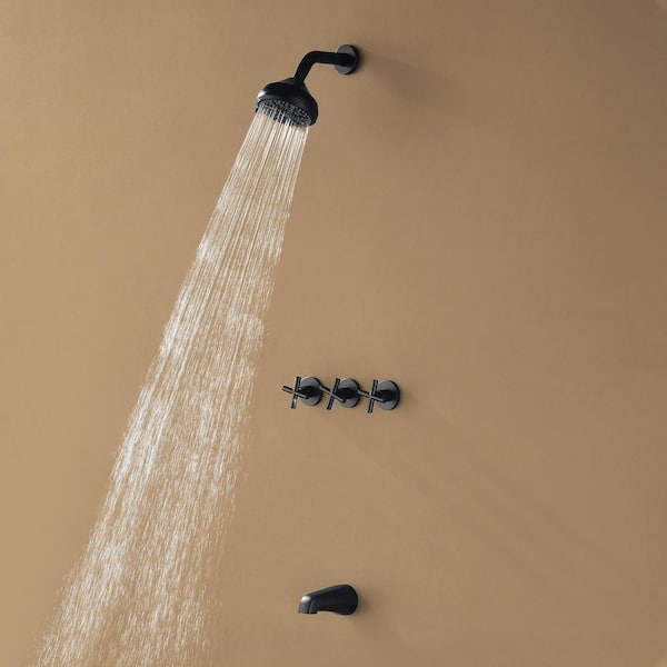 3 Handles 10-Spray Tub and Shower Faucet 2.5 GPM 5 in Shower Head in Matte Black Valve Included