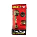 Antique Brass Single Cylinder Door Handleset with Keyed Deadbolt Lock, Inside Knob and 3 KW1 Keys