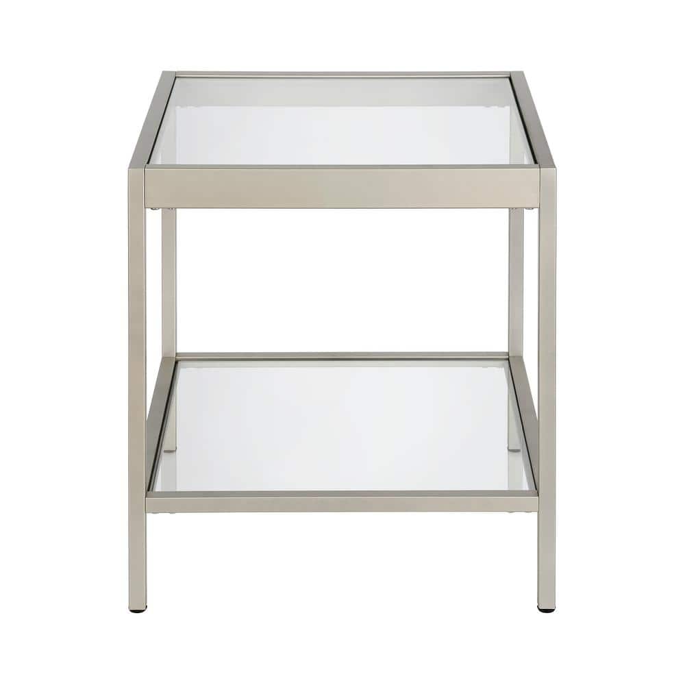 Sleek Nickel & Tempered Glass 20" Square Side Table