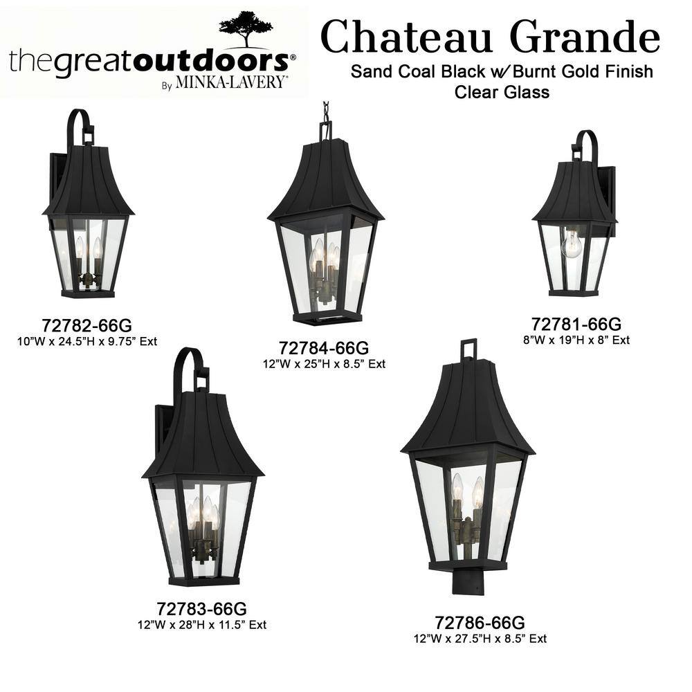 Chateau Grande Black and Gold 2-Light Outdoor Wall Sconce with Glass Shade