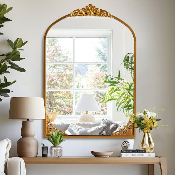 Dovelina 26 in. W x 38 in. H Classic Arched Metal Framed Gold Wall Decorative Mirror