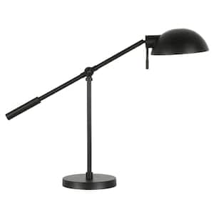 23 in. Black Transitional Integrated LED Desk Table Lamp with Black Metal Shade
