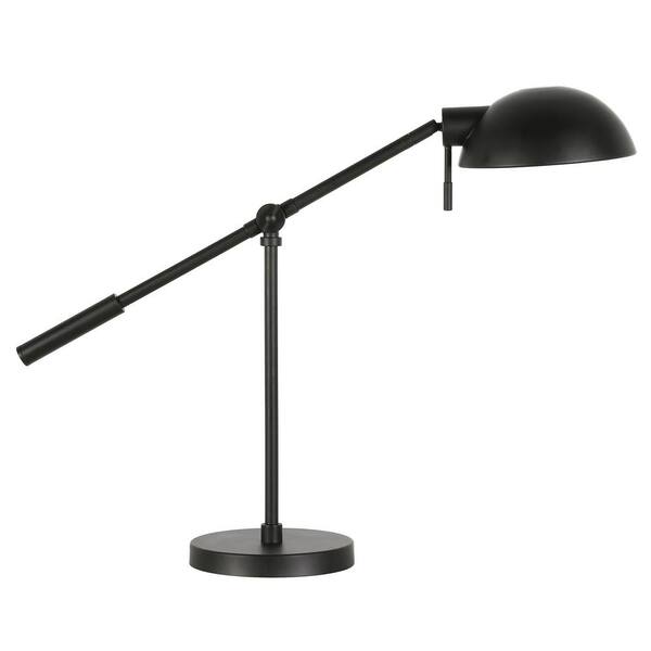 HomeRoots 23 in. Black Transitional Integrated LED Desk Table Lamp with Black Metal Shade