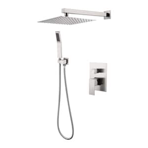 Single-Handle 2-Spray Square Shower Faucet in Brushed Nickel Stainless Steel Hand Shower (Valve Included)