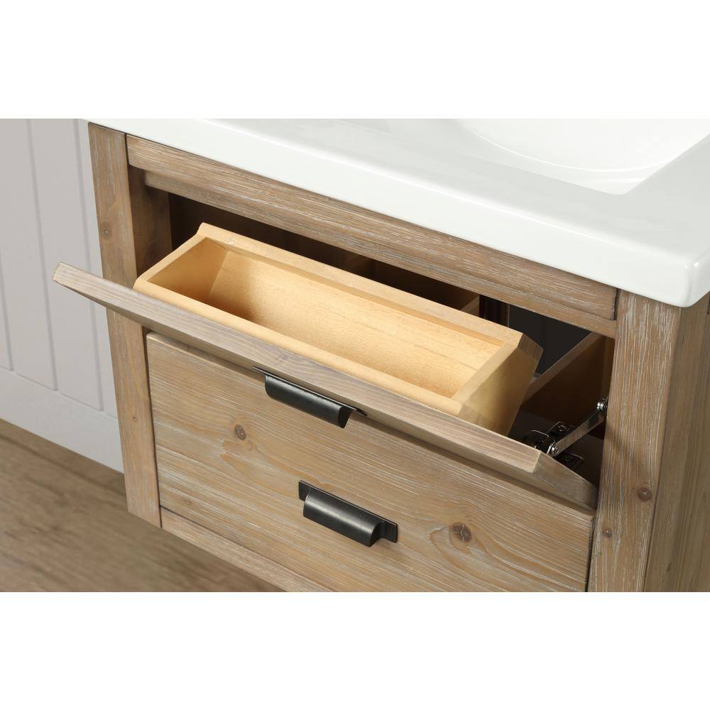 Kane 24" Weathered Fir Floating Bathroom Vanity with Ceramic Sink